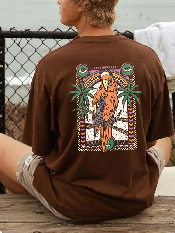 Mens Retro Parrot Printed Summer Surf Tee - Menbarn.com 