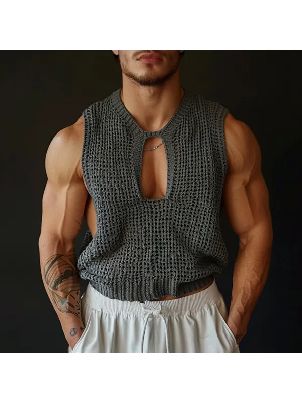 Men's Spring And Summer Holiday Personalized Knitted Sleeveless Tank Top - Aptkoi.com 