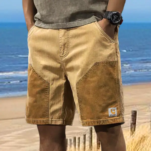 Men's Corduroy Surf Shorts Vintage Beach Vacation Color Block Daily Hawaii Casual Walkshort - Cotosen.com
