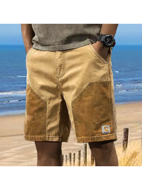 Men's Corduroy Surf Shorts Vintage Beach Vacation Color Block Daily Hawaii Casual Walkshort - Timetomy.com 