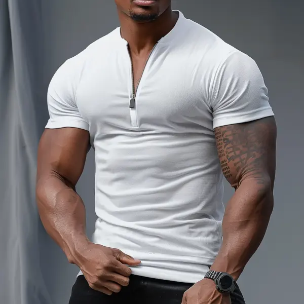 Men's Tight Basic Zipper T-shirt - Yiyistories.com 