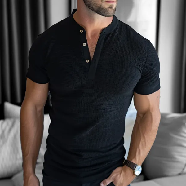 Casual Basic Short Sleeve Button Solid Color T-shirt - Menilyshop.com 