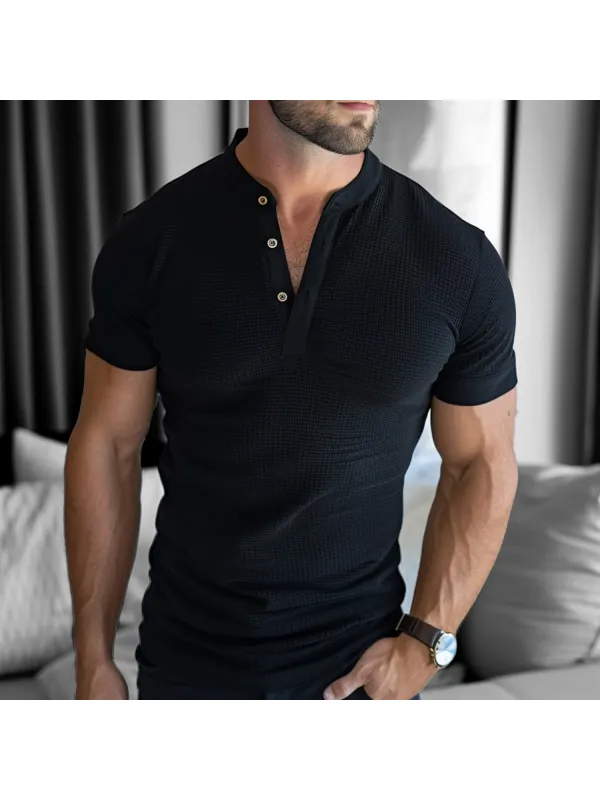 Casual Basic Short Sleeve Button Solid Color T-shirt - Anrider.com 