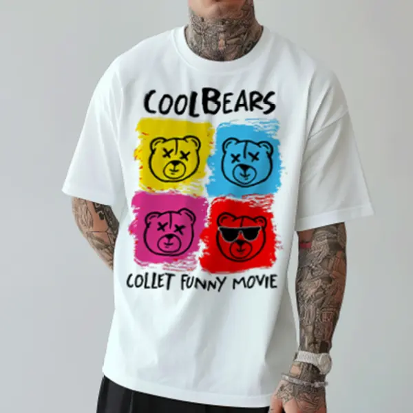 Four-color Bear Head Printed Trendy T-shirt - Ootdyouth.com 
