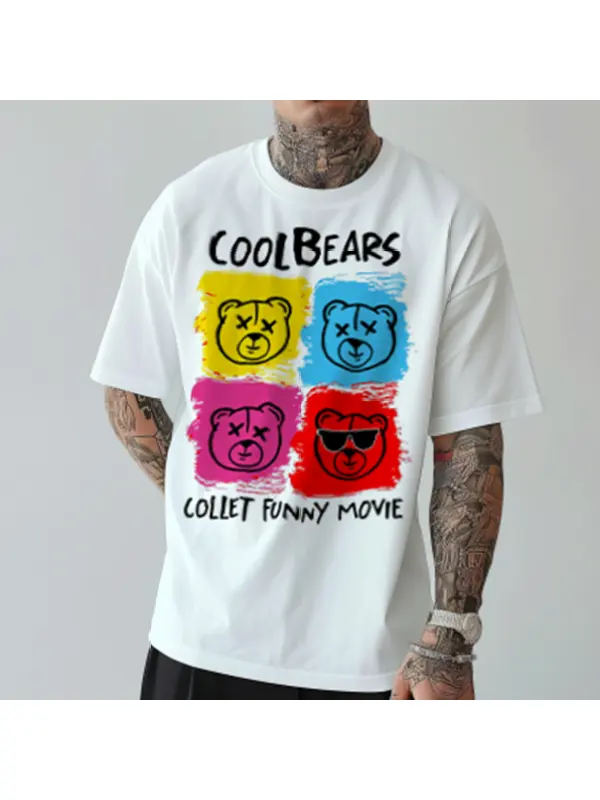 Four-color Bear Head Printed Trendy T-shirt - Spiretime.com 