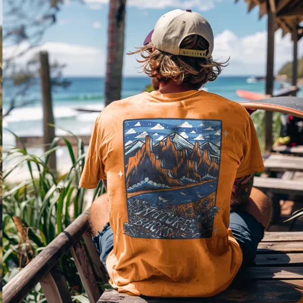 Unisex Vintage Holiday Mountain Print Surfwear Printed T-Shirt - Yiyistories.com 