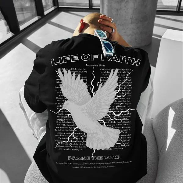 Letter Dove Of Peace Printed Loose T-shirt - Nicheten.com 