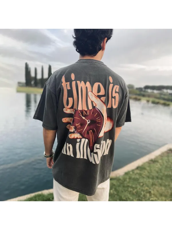 Time Is An Illgsionn Printed Men's Casual Retro T-shirt - Ootdmw.com 