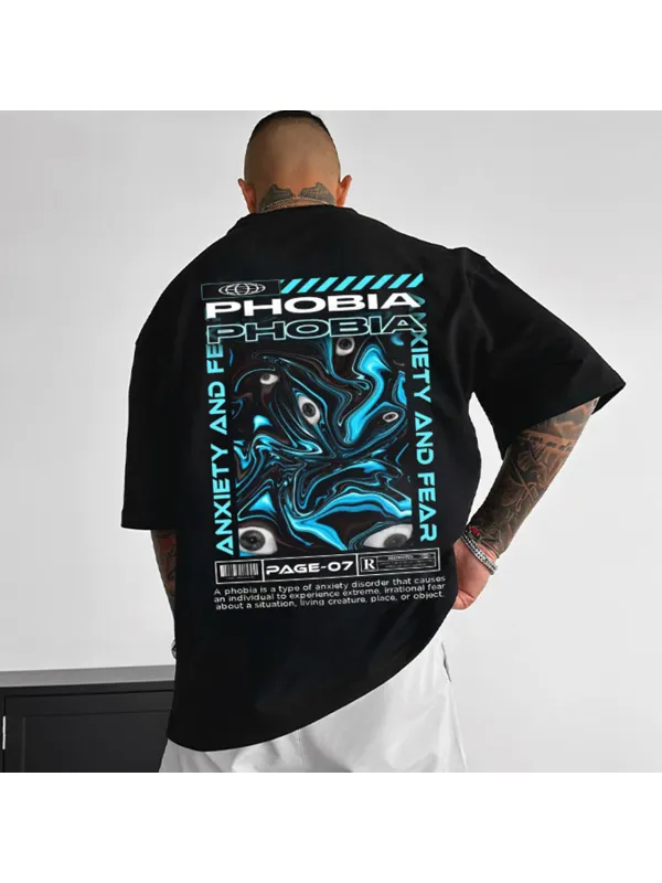 Stylish Phobia Print Oversized Men's T-shirt - Anrider.com 