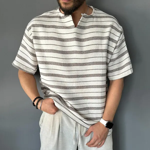 Men's Striped Knitted T-shirt - Yiyistories.com 