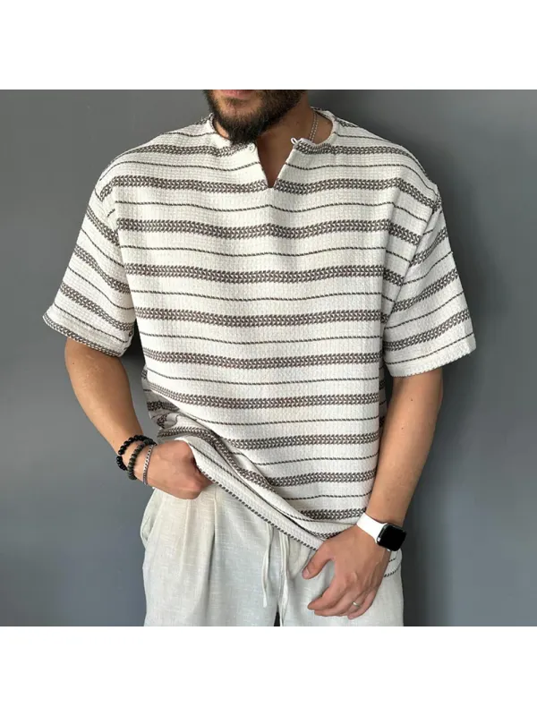 Men's Striped Knitted T-shirt - Ootdmw.com 