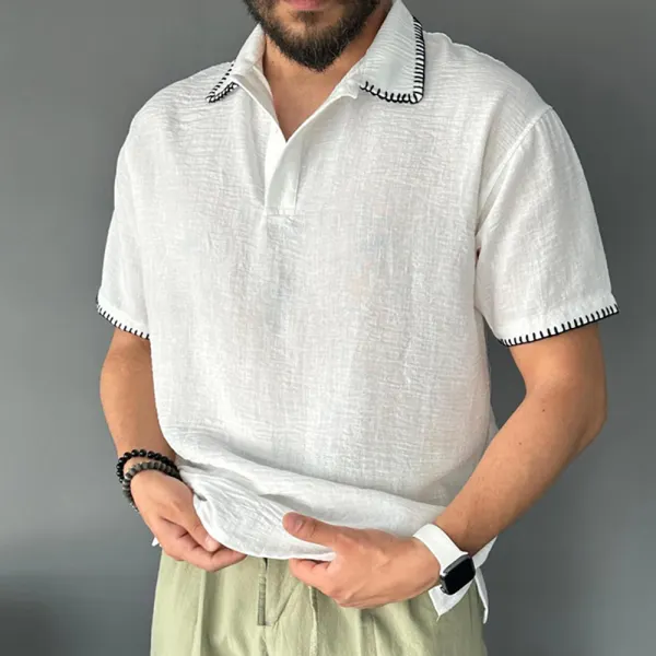 Men's Contrast Casual Polo Shirt - Ootdyouth.com 