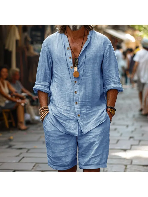 Linen Resort Men's Shirt Shorts Set - Anrider.com 