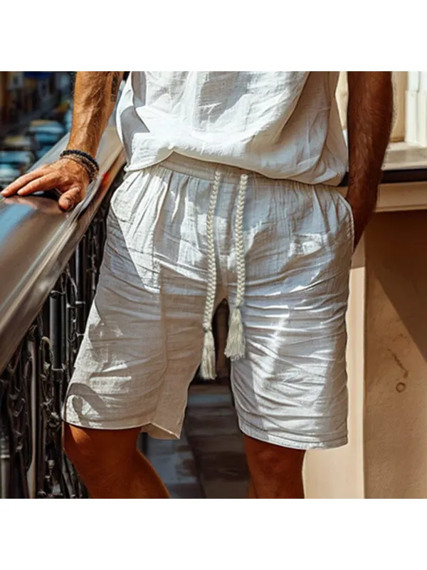Cotton And Linen Drawstring Men's Resort Shorts - Ininrubyclub.com 