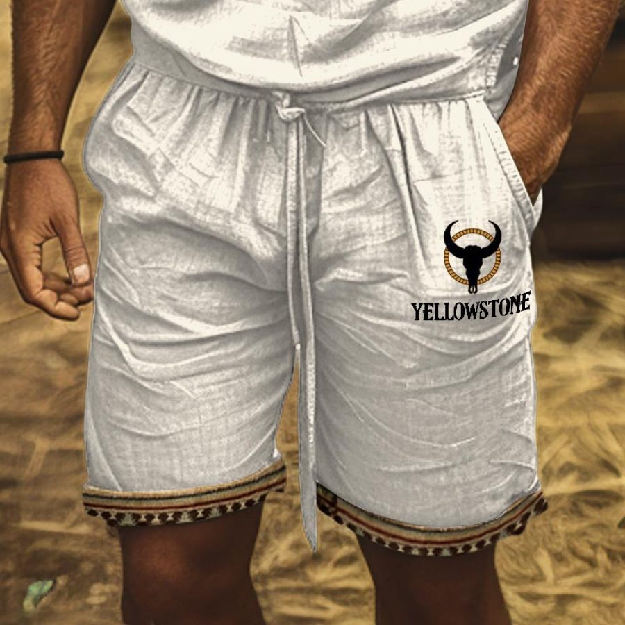 

Men's Vintage Yellowstone Aztec Cotton And Linen Shorts
