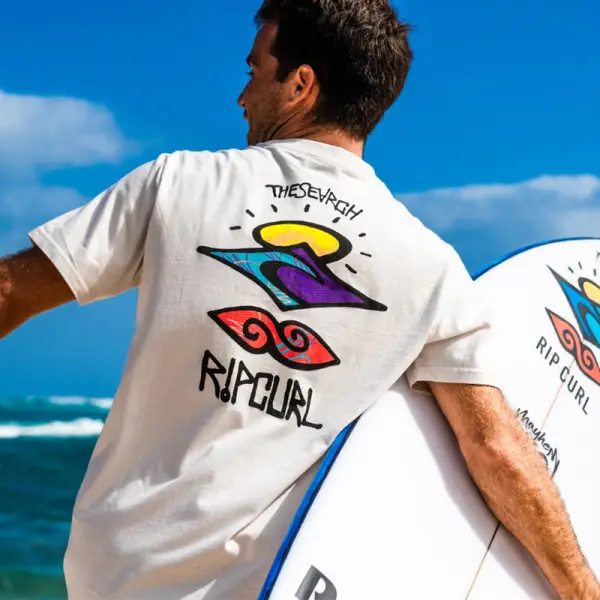 Men's Surf Print Beach Holiday Short Sleeve T-Shirt - Wayrates.com 