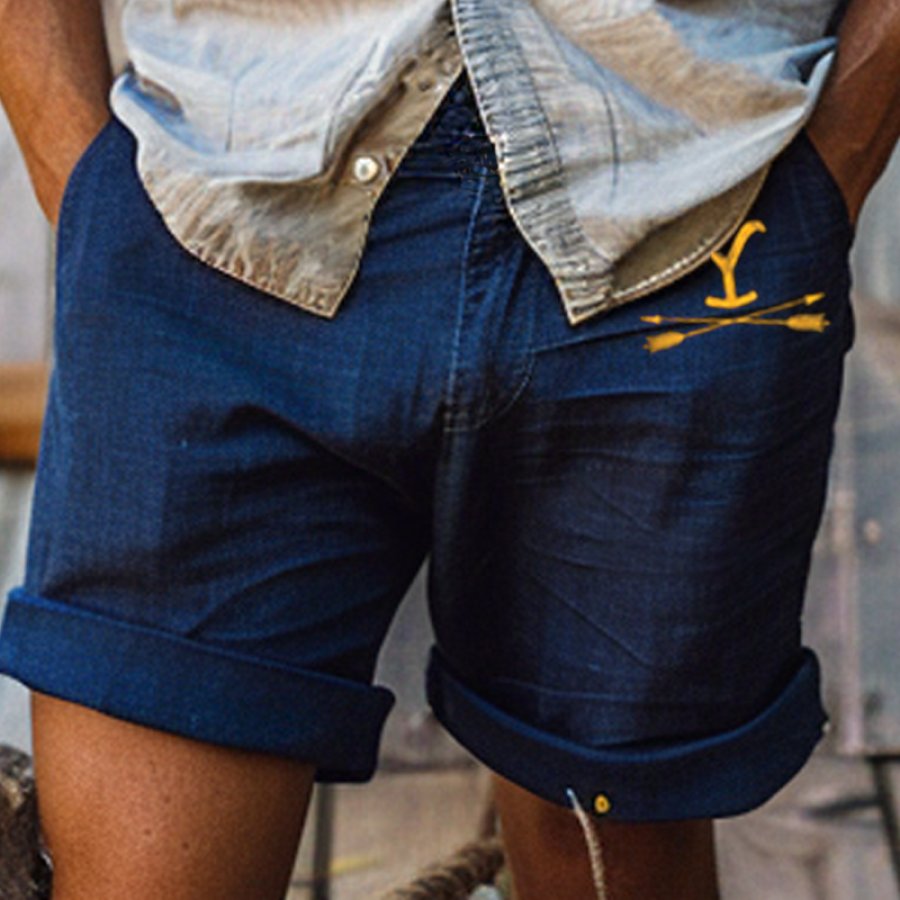 

Men's Vintage Yellowstone Farm Casual Cotton And Linen Shorts