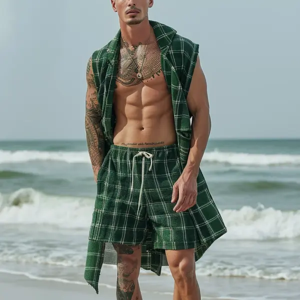 Men's Holiday Plaid Textured Sleeveless Set - Yiyistories.com 