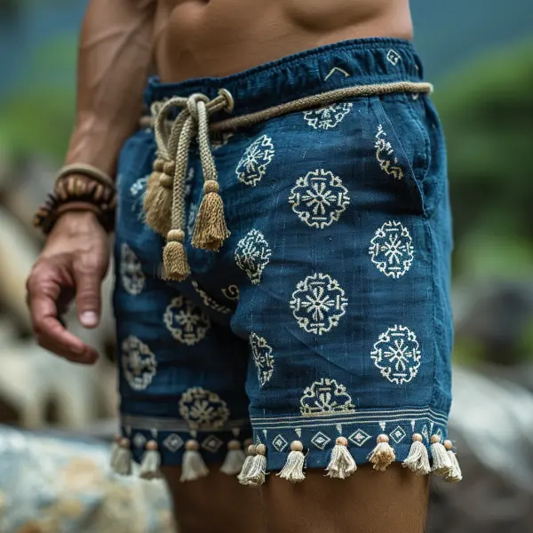 Retro Casual Ethnic Style Shorts Bohemian Style Shorts Without Belt - Menilyshop.com 
