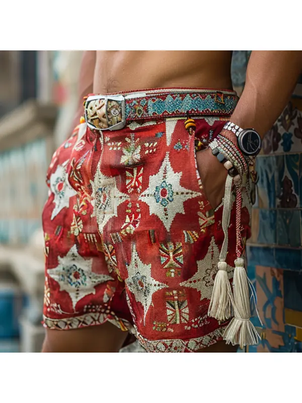 Retro Casual Ethnic Style Shorts Bohemian Style Shorts Without Belt - Anrider.com 