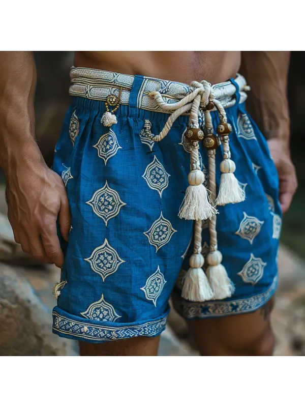 Retro Casual Ethnic Style Shorts Bohemian Style Shorts Without Belt - Timetomy.com 