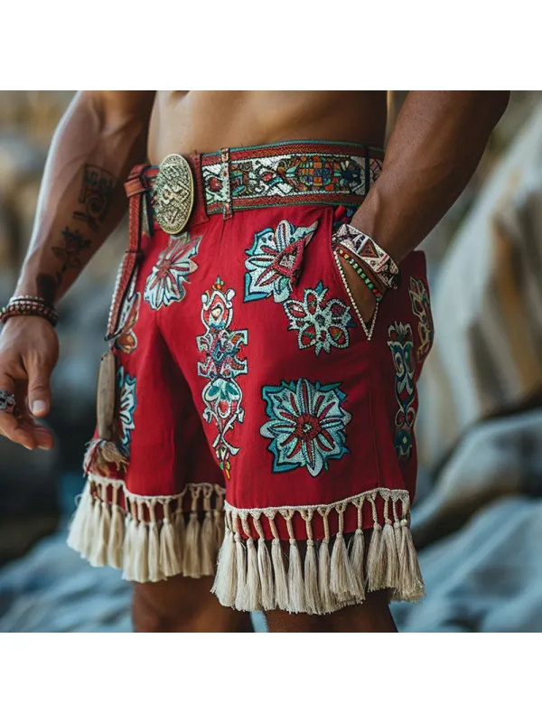Retro Casual Ethnic Style Shorts Bohemian Style Shorts Without Belt - Anrider.com 