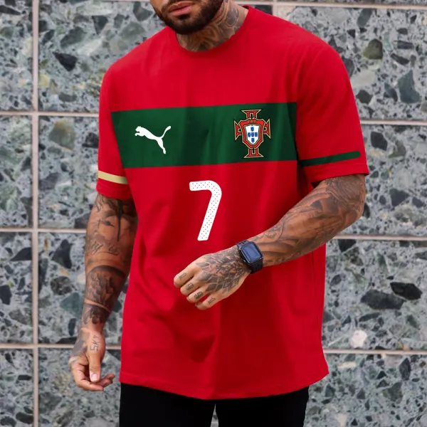 Men's CasualPortuguese Print Football Team T-Shirt - Ootdyouth.com 