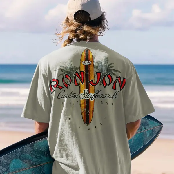 Retro Surfboard Letter Printed T-shirt - Dozenlive.com 