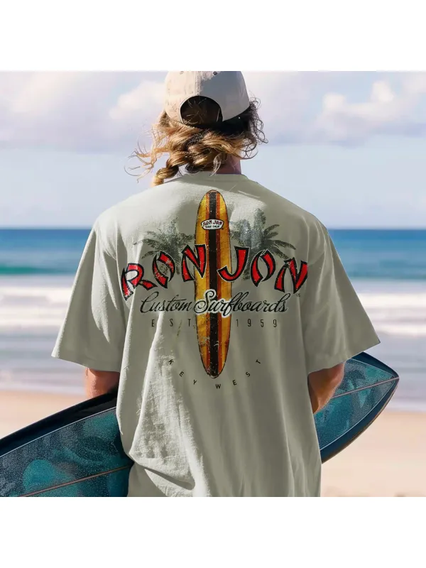 Retro Surfboard Letter Printed T-shirt - Anrider.com 