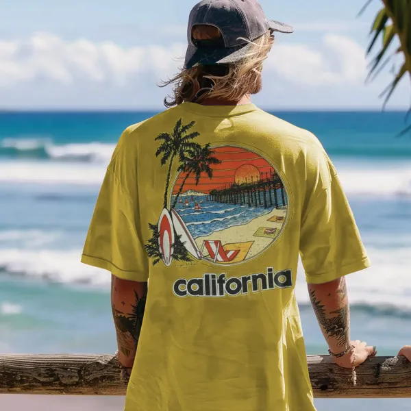 Retro Leisure Surfing Scenery Printed T-shirt - Yiyistories.com 