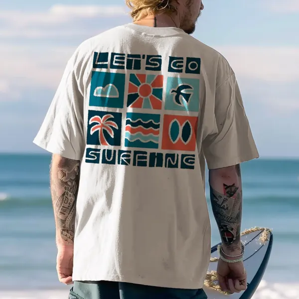 Retro Seaside Surfing Stick Figure Printed T-shirt - Wayrates.com 