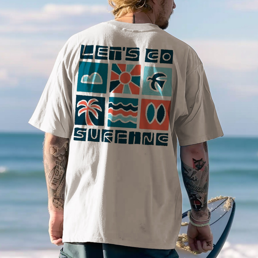 

Retro Seaside Surfing Stick Figure Printed T-shirt