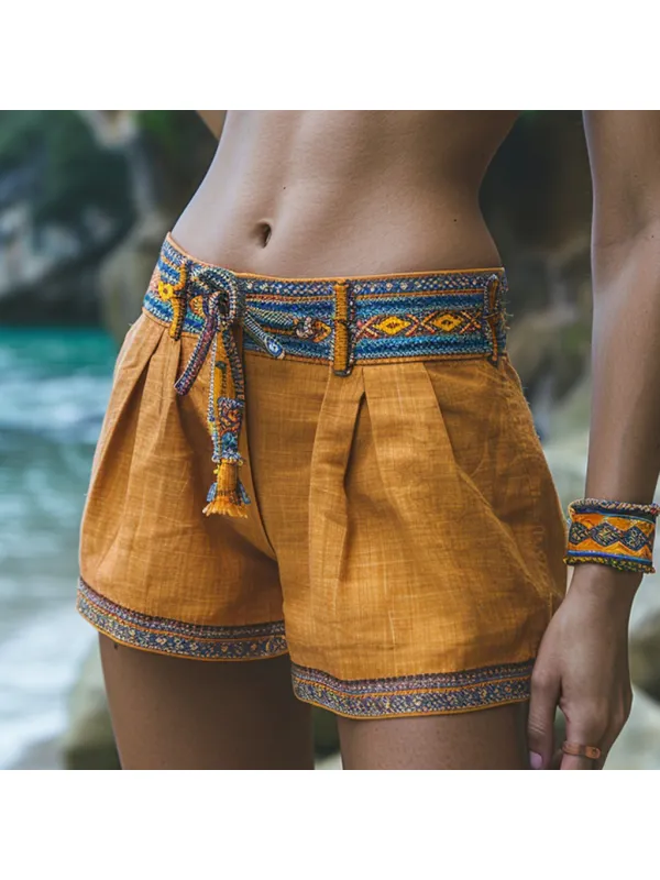Retro Ethnic Casual Linen Shorts Bohemian Style Shorts - Cominbuy.com 