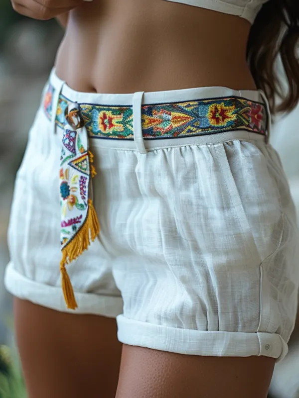 Retro Ethnic Casual Linen Shorts Style Shorts - Sunshinetip.com 