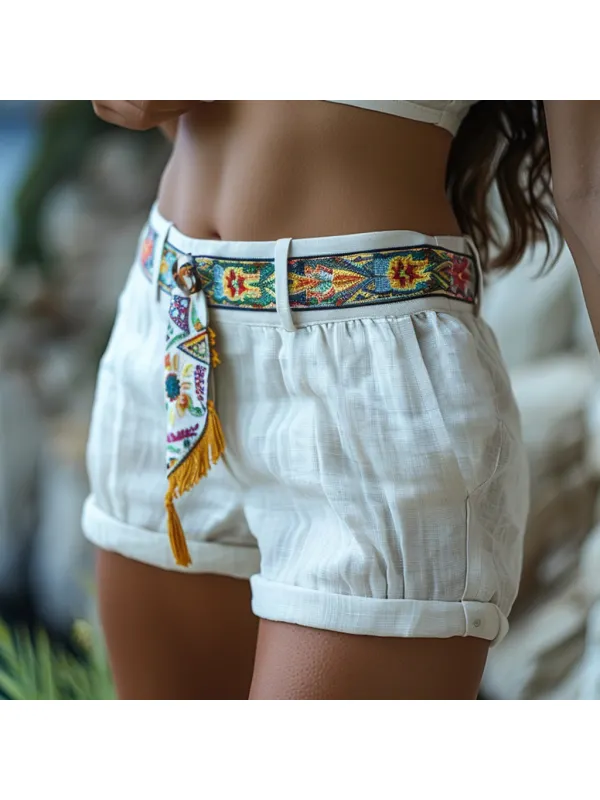 Retro Ethnic Casual Linen Shorts Bohemian Style Shorts - Cominbuy.com 