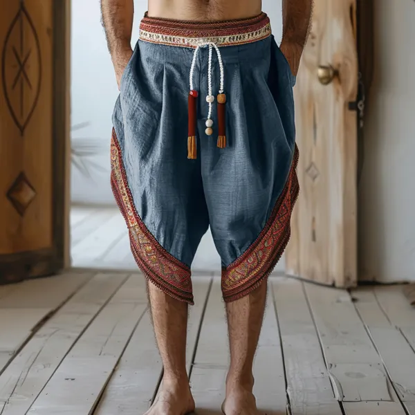 Men's Holiday Bohemian Five-point Linen Harem Causal Pants - Yiyistories.com 