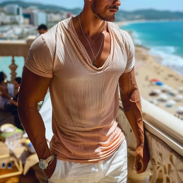 Men's Holiday Simple V-neck Plain Casual T-shirt - Albionstyle.com 