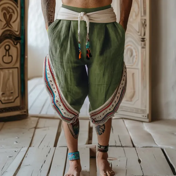 Men's Holiday Bohemian Five-point Linen Personalized Harem Pants - Yiyistories.com 