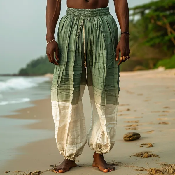 Men's Beach Vacation Color-blocked Casual Linen Trousers, Breathable And Comfortable Linen Casual Trousers - Trisunshine.com 