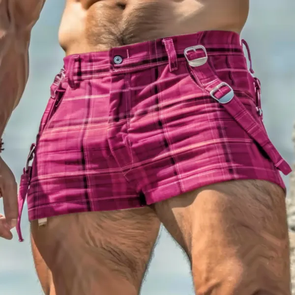 Men's Holiday Plaid Slim Fit Hot Shorts - Keymimi.com 