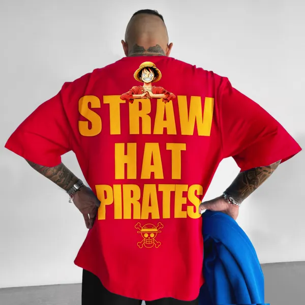 Straw Hat Pirates Unisex Casual Oversized Anime Print T-Shirt - Yiyistories.com 