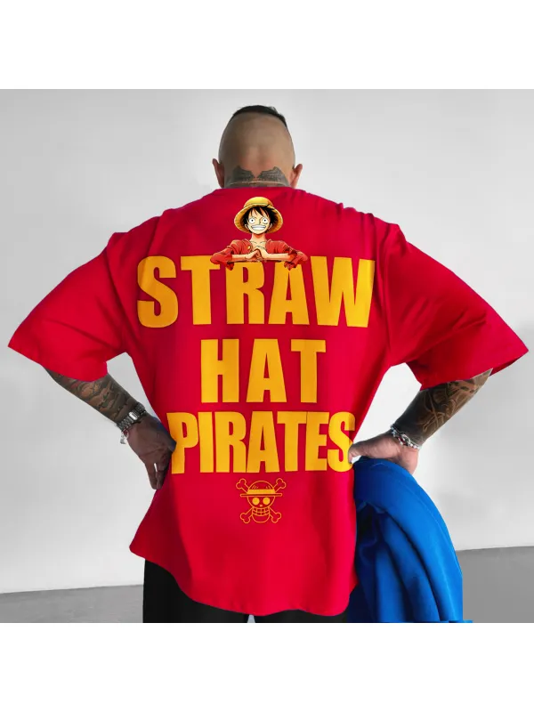 Straw Hat Pirates Unisex Casual Oversized Anime Print T-Shirt - Anrider.com 