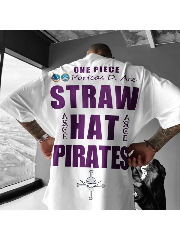 Straw Hat Pirates Unisex Casual Oversized Anime Print T-Shirt ASCE T-Shirt - Anrider.com 