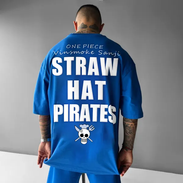 Straw Hat Pirates Unisex Casual Oversized Anime Print T-Shirt - Ootdyouth.com 
