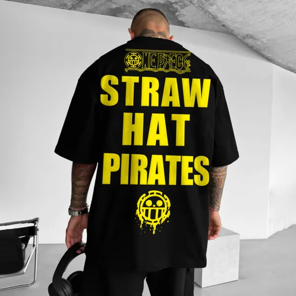 Straw Hat Pirates Unisex Casual Oversized Anime Print T-Shirt - Ootdyouth.com 