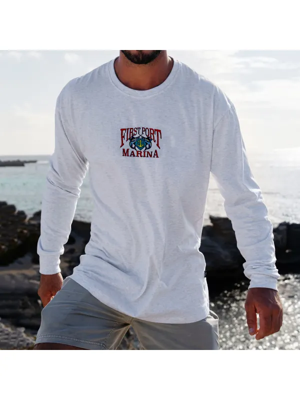 Vacation Seaside Fish Lettering Printed Long-sleeved T-shirt - Aptkoi.com 