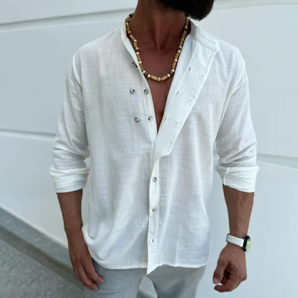 Men's Casual Linen Shirt Long Sleeve Cardigan - Yiyistories.com 