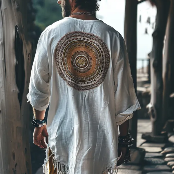 Men's Holiday Linen Bohemian Tribal Casual Robe - Yiyistories.com 