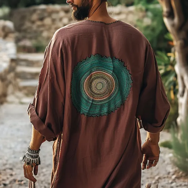 Men's Holiday Retro Linen Ethnic Tribal Casual Robe - Salolist.com 