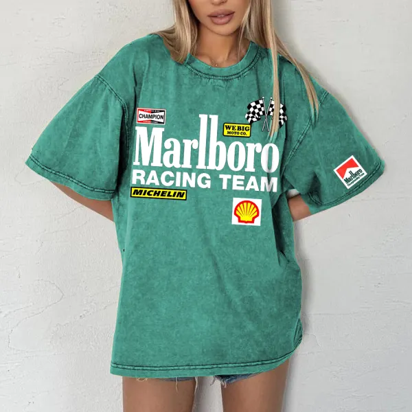 Retro Racing Print Oversized Short Sleeve T-Shirt - Yiyistories.com 